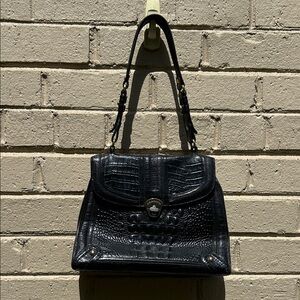 Vintage Brahmin Black Croc Embossed Leather Shoulder Bag